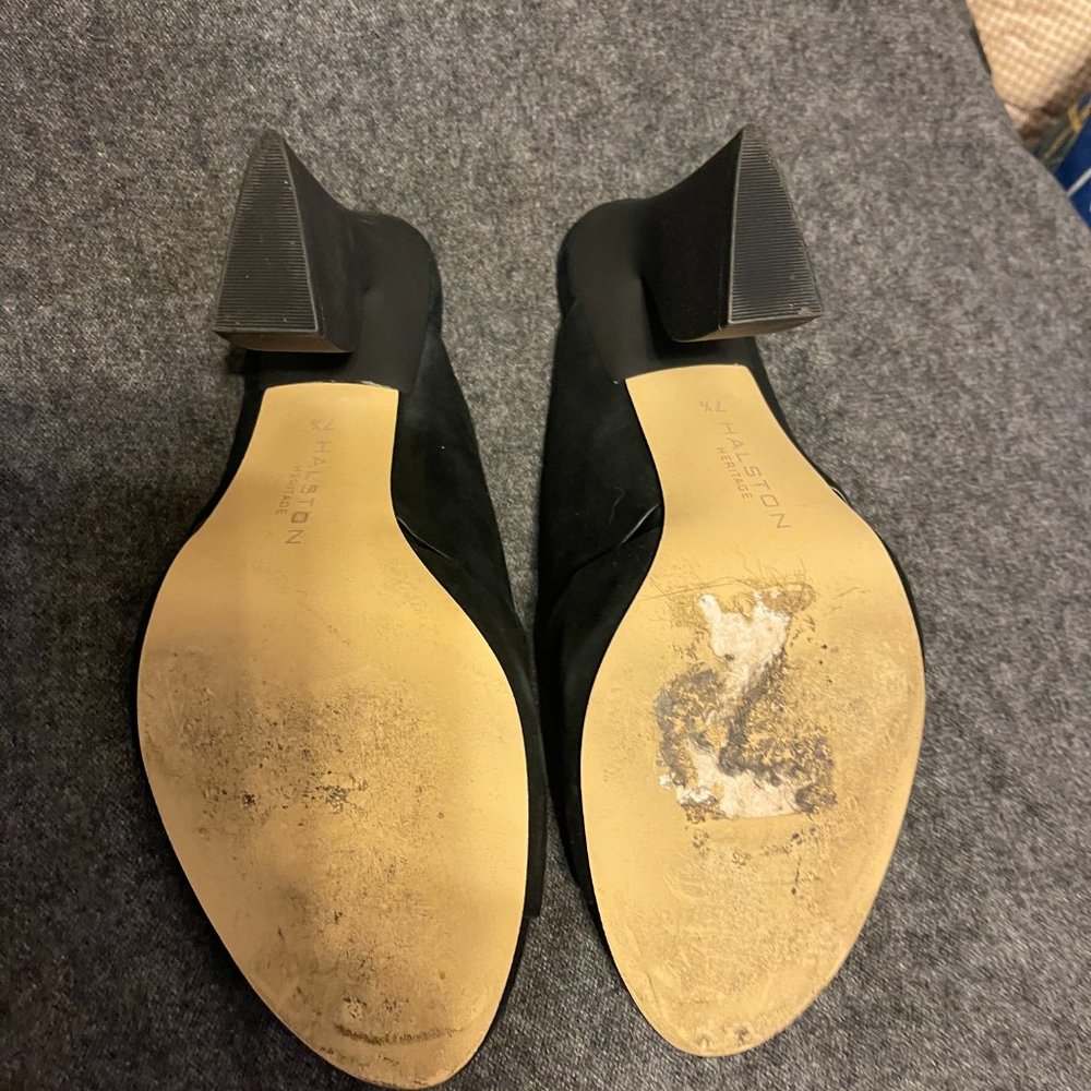 Halston Heritage Black Suede Sandals - Picture 6 of 8